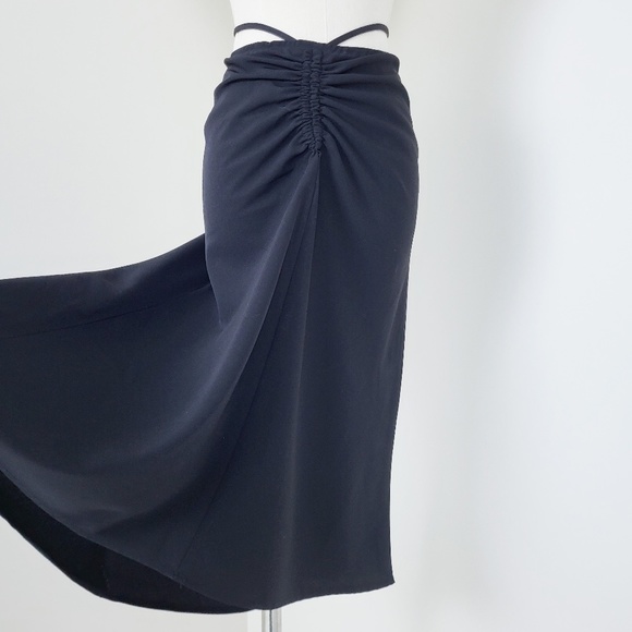 Vintage y2k low cut midi skirt waist tie ruched gathered classic basic - Picture 7 of 14